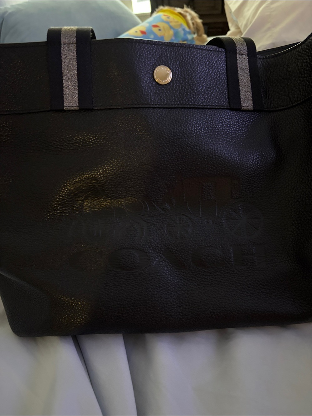 Coach Black Tote with Silver Trim and Snap Closure - Picture 2 of 9
